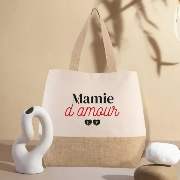 Sac cabas personnalisé Mamie d'amour avec initiales