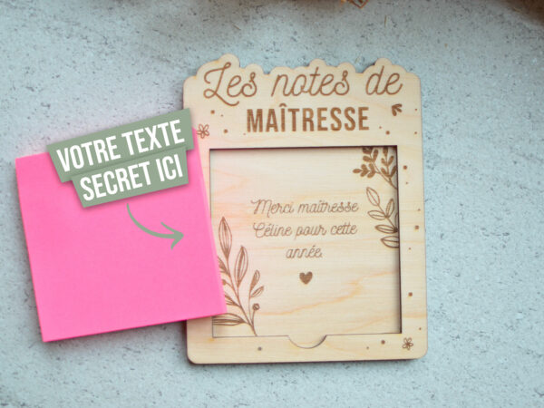 Support post-it maîtresse en bois